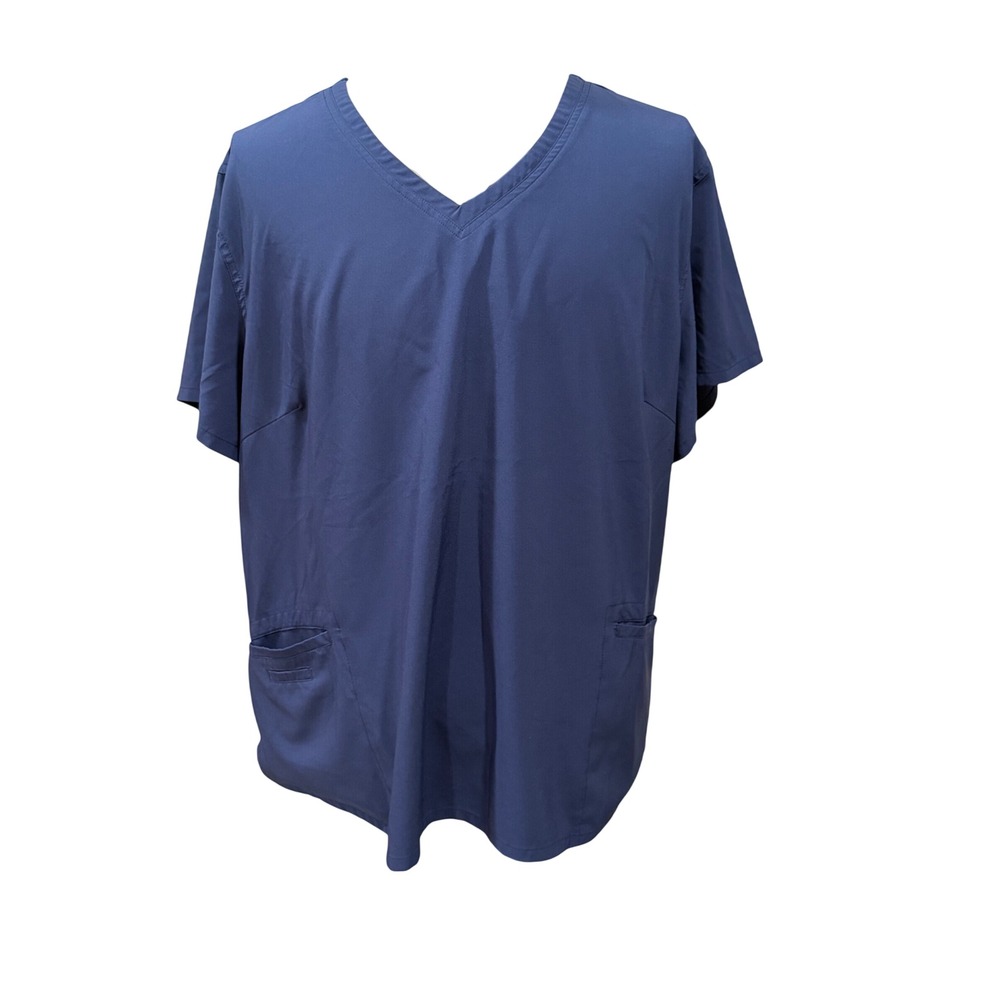 Urbane Performance Women Blue V-Neck Medical Scrub Top Short Sleeve Pockets 4XL